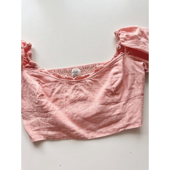 Aritzia WILFRED Wander Coral Linen Cropped Puff Sleeve Bustier Blouse, Size M - Picture 2 of 14
